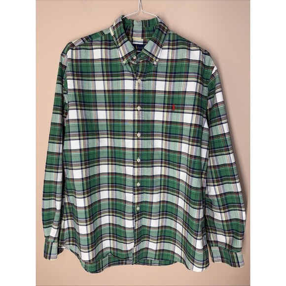Ralph Lauren Green Plaid Shirt Long Sleeve Button Down Custom Fit Men’s Holiday - Picture 1 of 13